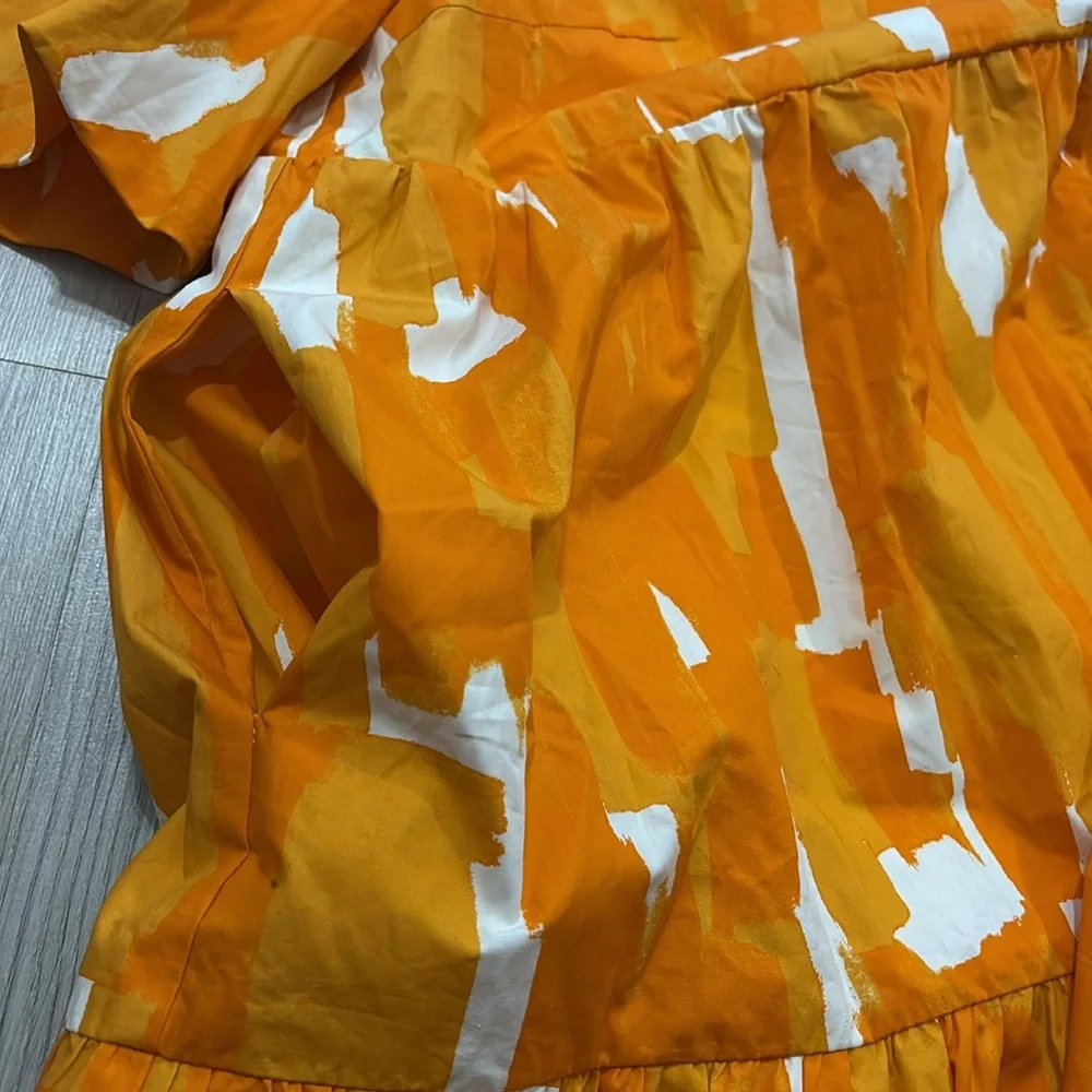 Peach Love‎ Tiered V Neck Orange White Dress Size L NWOT
